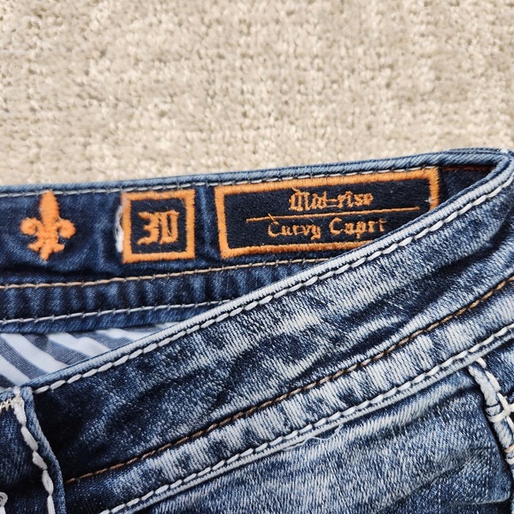 Rock Revival Jeans Women 30 Audrina Mid Rise Curvy Capris Cowgirl Rodeo Western - Picture 9 of 14
